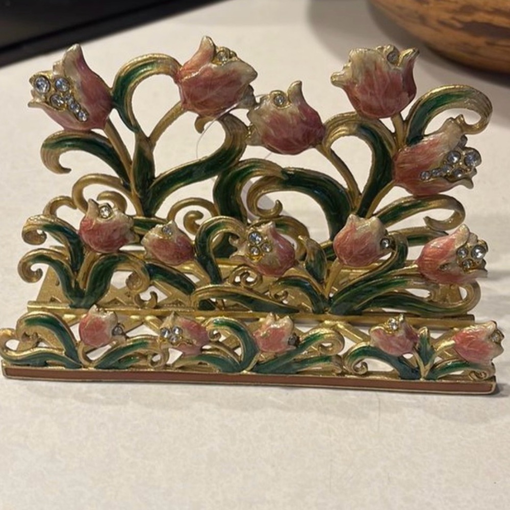MCM Vintage enameled stationary/mail/napkin holder with rhinestone accents.